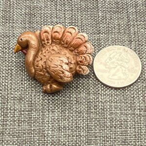 Thanksgiving Turkey Pin Brooch Vintage Handmade Resin Lapel Brown Textured Retro